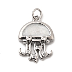 Белый Стойки обшивки латунные подвески, с кубического циркония и эмали, медузы прелести, долговечный, без свинца и без кадмия, с целью перехода в кольце, платина, белые, 20.5x14.5x3.5 мм, отверстие : 3.5 мм