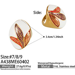 Oro 316l anillos de acero inoxidable quirúrgico esmaltado, óvalo con patrón de hojas, dorado, tamaño de EE. UU. 7 (17.3 mm)