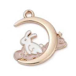 лаванда Панданы из сплава эмали, золотой свет, луна с шармом кролика, лаванда, 17.5x16.5x1.8 мм, отверстие : 1.5 мм