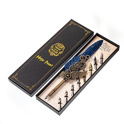 Морской Синий Перо перо перо, винтажная чернильная ручка с перьями, Ручка из сплава с крыльями в стиле панк, гусиное перо, ручка для каллиграфии, подарок на Рождество и день рождения, Marine Blue, 24~25 см