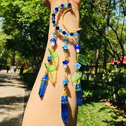 Средно-синий Подвеска из пули из стекла, с подвеской из смолы в виде цветка в виде грибовидного листа и подвеской в виде луны из латуни, для украшения внутреннего зеркала автомобиля, светло-синий, 250 мм