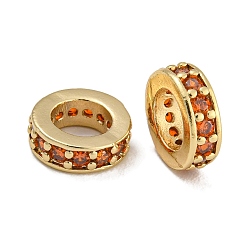 Оранжево-Красный Покрытие стойки латунь микропаве прозрачные кубические циркониевые бусины, без свинца и без кадмия, долговечный, круглые, оранжево-красный, 7.5x2.5 мм, отверстие : 4.5 мм