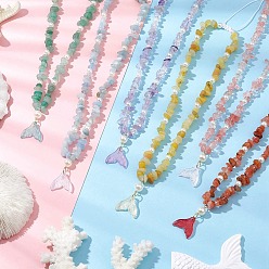 Смешанные камни Ожерелья с регулируемыми бусинами из натуральных и синтетических смешанных драгоценных камней и имитаций круглого жемчуга, летние сверкающие стеклянные ожерелья с подвеской в виде рыбьего хвоста для женщин, 16.14~24.80 дюйм (41~63 см)