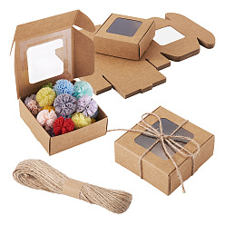 Перу 20 шт. складные упаковочные коробки из крафт-бумаги с видимым окном, квадратный, с джутовыми шнурами 20м, Перу, 6.85x6.55x3 см