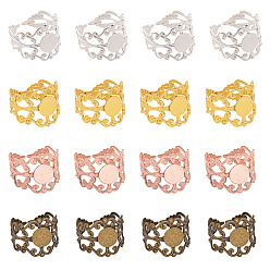 (52) Непрозрачная лаванда 28шт 4 цвета стойка покрытие латунь широко открытая манжета кольцо фурнитура, настройка кольца колодки, цветок с круглым подносом, разноцветные, размер США 8 (18.1 мм), лоток : 8 мм, 7 шт / цвет