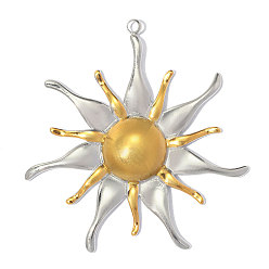 Real 18K Gold Plated & Stainless Steel Color 304 подвески из нержавеющей стали, ионное покрытие (ip), солнечные чары, ручная полировка, реальный 18 k позолоченный и цвет нержавеющей стали, 35x32 мм, отверстие : 2 мм