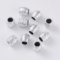 Серебро Сплавочные европейские бусины, бусины с большим отверстием, колонка, серебряный цвет гальваническим, 8x7.5 мм, отверстие : 4.5 мм