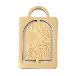 Настоящее золото 18K 304 подвески из нержавеющей стали, прямоугольный шарм, ионное покрытие (ip), реальный 18 k позолоченный, 25x15x1.5 мм, отверстие : 3x6 мм