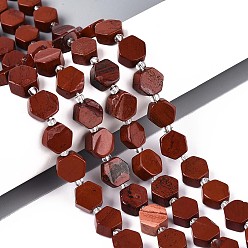 Красный Камень Натуральные красные яшмы бусы пряди, шестиугольник, с бисером, 8~10x8~10x4~5 мм, отверстие : 0.9~1 мм, около 34~38 шт / нитка, 15.35~15.94'' (39~40.5 см)