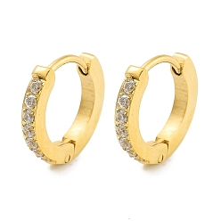 Золотой Ионное покрытие (IP) 304 серьги-кольца из нержавеющей стали с микропаве и прозрачным фианитом, с 316 штифтов из нержавеющей стали, золотые, 12.5x2x13 мм