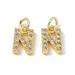 Letter N Real 18K Gold Plated Brass Micro Pave Clear Cubic Zirconia Charms, with Jump Ring, Letter.N, 10.5x7x2.5mm, Hole: 3.4mm