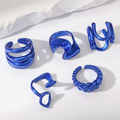 Синий Наборы открытых колец-манжет из сплава для женщин, синие, внутренний диаметр: регулируемый