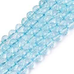 Светло-Голубой Нити из окрашенного прозрачного стекла с эффектом кракелюра, круглые, граненый (96 граней), Небесно-голубой, 5.5~6 мм, отверстие : 1~1.4 мм, около 71~74 шт / нитка, 14.37~14.57 дюйм (36.5~37 см)