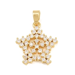 Golden Brass Micro Pave Clear Cubic Zirconia Pendants, Christmas Snowflake Charms, Golden, 14x15.5x2mm, Hole: 5x2mm