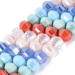 Mixed Color Electroplate Mixed Styles Glass Beads Strands, Lantern, Faceted, Mixed Color, 8~8.5x6~6.5mm, Hole: 1~1.4mm, about 52~56pcs/strand, 13.58~14.37 inch(34.5~36.5cm)