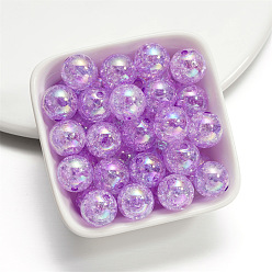 Plum Baking Paint Crackle Glass Beads, Round, Plum, 16mm, Hole: 2mm, 10pcs/bag