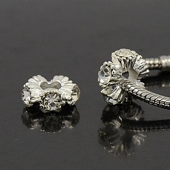 Кристалл Европейские бусины, сплав, стразы , бусины с большим отверстием, без свинца и без кадмия, рондель, серебряный цвет гальваническим, кристалл, 13.5x6.5 мм, отверстие : 5 мм