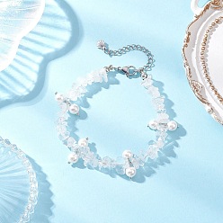 Хрусталь Браслеты из круглых бусин из натурального кварцевого кристалла и стеклянных ракушек, с 304 фурнитурой из нержавеющей стали, 7-1/2 дюйм (19 см)