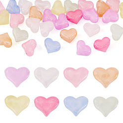 (52) Непрозрачная лаванда Светящиеся прозрачные акриловые бусины, сердце, с блеском порошок, светится в темноте, граненые, разноцветные, 14x17x10 мм, отверстие : 4 мм, 40 шт