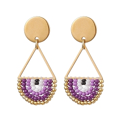 Фиолетовый Серьги-гвоздики из бисера в форме капли, с 304 соединительным кольцом из нержавеющей стали, золотые, фиолетовые, 40x19 мм