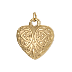 Настоящее золото 14K 304 подвески из нержавеющей стали, сердце прелести, ионное покрытие (ip), с целью перехода в кольце, реальный 14 k позолоченный, 16x15 мм