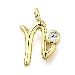 Letter N Латунные микро проложить кубического циркония подвески, письмо амулеты, стойки покрытие, долговечный, без кадмия и без свинца, Письмо N, 12x8.5x2 мм, отверстие : 1.6 мм