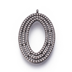 Gunmetal Brass Micro Pave Cubic Zirconia Pendants, Oval, Clear, Gunmetal, 34x20x3mm, Hole: 1mm