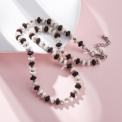 Кокосово-Коричневый Ожерелья из бусин-ронделей из окрашенной натуральной лавы и синтетического немагнитного гематита, два тона, с концевыми цепями из нержавеющей стали, кокосового коричневый, 18.50 дюйм (47 см)