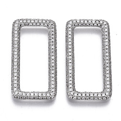 Platinum Brass Micro Pave Cubic Zirconia Linking Rings, Rectangle, Nickel Free, Clear, Real Platinum Plated, 34x17.5x3mm, Inner Diameter: 10.5x27.5mm