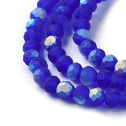 Medium Blue Imitation Jade Glass Beads Strands, Half AB Color Plated, Faceted, Frosted, Rondelle, Medium Blue, 3x2mm, Hole: 0.7mm, about 155pcs/strand, 15.75''(40cm)
