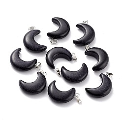 Синий Драгоценный Камень Синтетический синий авантюрин подвески, с петлями из платиновой латуни, луна, 29x18~21x7~10 мм, отверстие : 6x3 мм