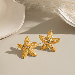 Золотой Морская звезда 304 серьги-гвоздики из нержавеющей стали со стразами, золотые, 28.5x29.5 мм