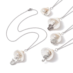 Mixed Shapes Ocean Theme Tibetan Style Alloy Pendant Necklace, with Natural Shell, Mixed Shapes, 18.58 inch(47.2cm)