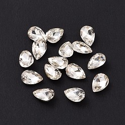 Kristall Glas Strass Cabochons, Spitzer Rücken und versilbert, Träne, Kristall, 6x4x2 mm