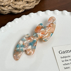 Персиковый Слойка Заколки из кожи аллигатора из ацетата целлюлозы (смола), волна, розовые, 76x28x15 мм