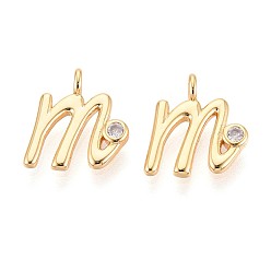 Letter M Латунные микро проложить кубического циркония прелести, долговечный, без никеля , реальный 18 k позолоченный, буквы, Буква М, 12x10x3.5 мм, отверстие : 1.6~1.8 мм