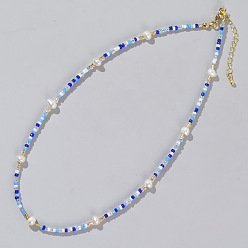 Синий Французские ожерелья из искусственного жемчуга и стеклянных бусин, золотые, синие, 16.54 дюйм (42 см)