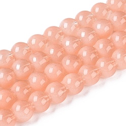 Легкий Лосось Прозрачные стеклянные нити, имитирующие кошачий глаз, круглые, светлый померанцевый, 8~8.5 мм, отверстие : 0.8~1.2 мм, около 103~110 шт / нитка, 29.13~32.28 дюйм (74~82 см)