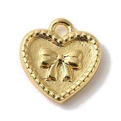 Настоящее золото 18K Стойки обшивки латунные прелести, без кадмия и без свинца, долговечный, сердце с бантом, реальный 18 k позолоченный, 10x9x2 мм, отверстие : 1.4 мм
