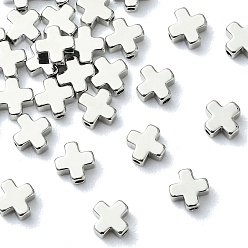 Plaqué Platine Véritable Perles en laiton shegrace, croix, sans cadmium et sans plomb et sans nickel, Platine plaqué, 6x6x3mm, Trou: 1mm