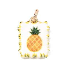 Yellow Brass Pendants, Rectangle with Pineapple Charms, Golden, Yellow, 19x14x3.5mm, Hole: 3.5mm