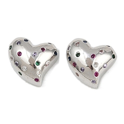 Платина Латунные микро проложить кубического циркония бусы, без кадмия и без свинца, сердце, платина, 13x12x5.5 мм, отверстие : 1.8~2 мм