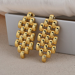 Real 18K Gold Plated Hollow Hexagon Brass Stud Earrings for Women, Real 18K Gold Plated, 46x19.5mm