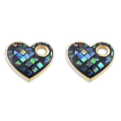 Mixed Color Natural Abalone Shell/Paua Shells Dyed Charms, with Real 18K Gold Plated Brass Findings, Nickel Free, Heart, Mixed Color, 13x14x3mm, Hole: 3mm