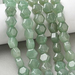 Green Aventurine Natural Green Aventurine Beads Strands, Hexagon, 10~10.5x11~11.5x6.5~7mm, Hole: 1mm, about 37~38pcs/strand, 15.04~15.16''(38.2~38.5cm)