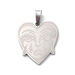 Нержавеющая Сталь Цвет Не тускнеющие 201 подвески из нержавеющей стали, очарование плачущего сердца, цвет нержавеющей стали, 26x24x1 мм, отверстие : 7.5x4.5 мм