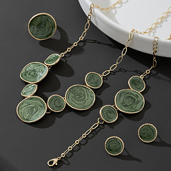 Светло-зеленый Коричневый Круглые браслеты из сплава с эмалированными звеньями, серьги-гвоздики, ожерелья с подвесками и комплекты колец, золотые, оливковый, 430 мм & 165 мм & 16 мм & 18 мм