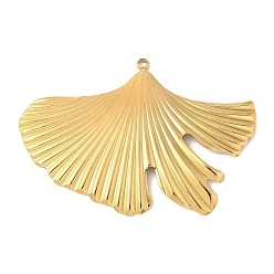 Настоящее золото 18K 304 подвески из нержавеющей стали, лист прелести, ионное покрытие (ip), реальный 18 k позолоченный, 35x50x2 мм, отверстие : 1.6 мм