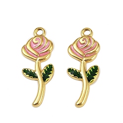 Pink 304 нержавеющей стальной эмали подвески, ионное покрытие (ip), прелести цветка розы, реальный 18 k позолоченный, розовые, 24x9.5x2 мм, отверстие : 1.5 мм