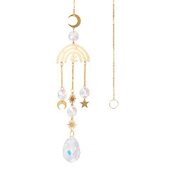 Золотой 1 Декоративный подвесной элемент в виде ловца солнца из граненого стекла, с латунной и железной фурнитурой, для дома, садовый декор, радуга, золотые, 435 мм